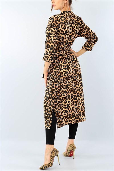 Kemerli Leopar Desen Bayan Ceket 38513