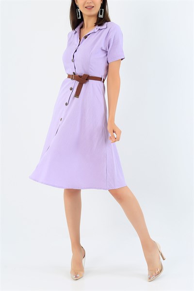 Kemerli Lila Elbise 37421