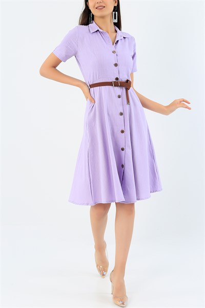 Kemerli Lila Elbise 37421