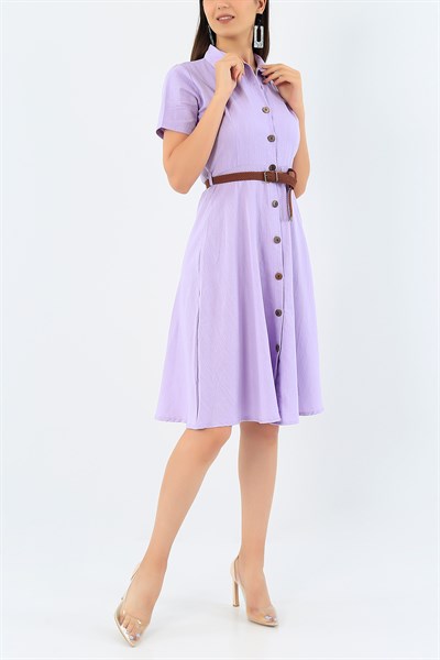 Kemerli Lila Elbise 37421