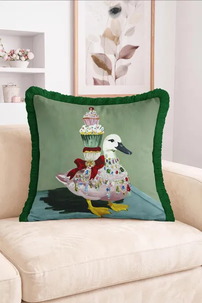 43x43 Cm Dijital Baskılı Fermuarlı Çift Taraflı Saçaklı Kırlent Kılıfı 483474