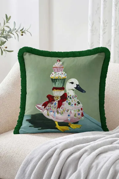 43x43 Cm Dijital Baskılı Fermuarlı Çift Taraflı Saçaklı Kırlent Kılıfı 483474