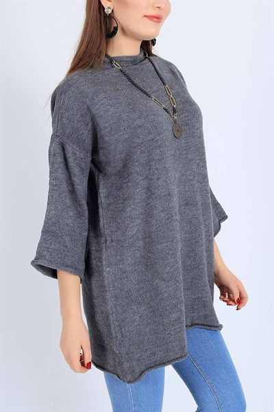 Kesik Yaka Gri Triko Tunik 25844B