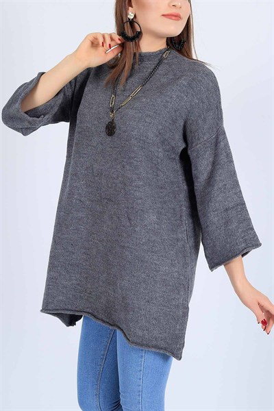Kesik Yaka Gri Triko Tunik 25844B