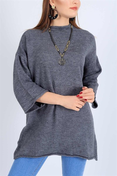 Kesik Yaka Gri Triko Tunik 25844B