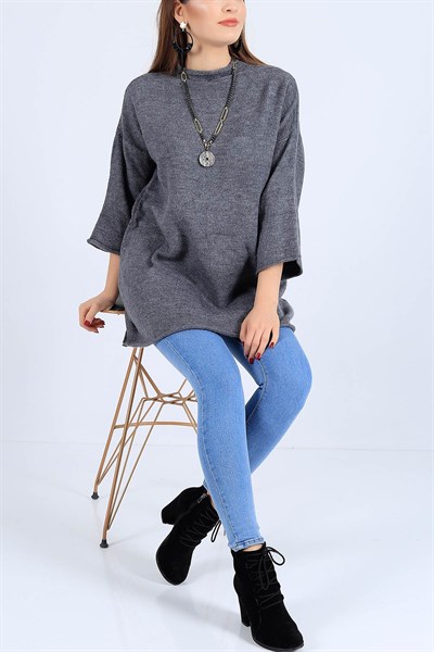 Kesik Yaka Gri Triko Tunik 25844B