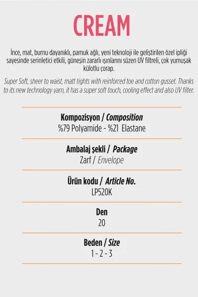 Kestane - 44 Penti Cream 20 Den Kadın Külotlu Çorap 423784