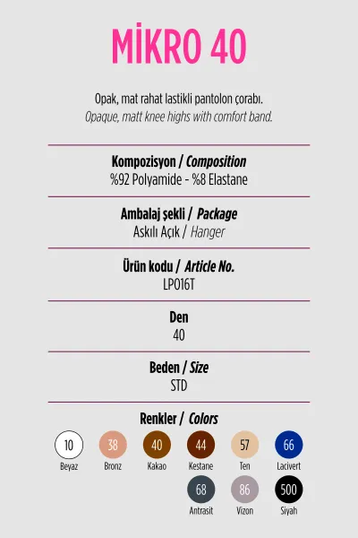 Kestane 44  Penti Mikro 40 Den Pantolon Çorabı 421213