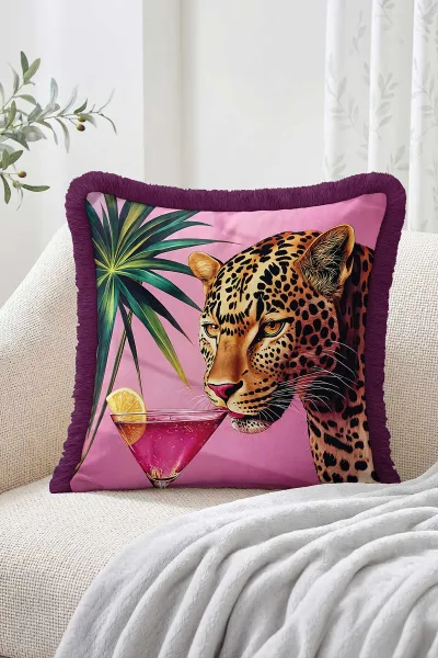 43x43 Cm Dijital Baskılı Fermuarlı Çift Taraflı Saçaklı Kırlent Kılıfı 483473