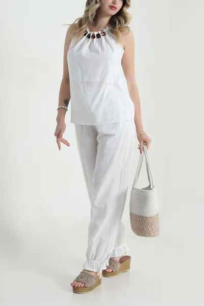 Keten Pantolon Bluz Kadın İkili Takım 478079