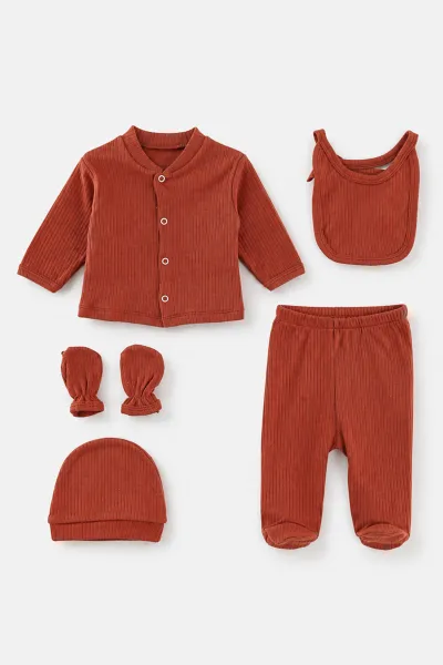 Kiremit (0-3 Ay) Raporlu Penye Kutulu Unisex 5'li Hastane Çıkış Seti 476625