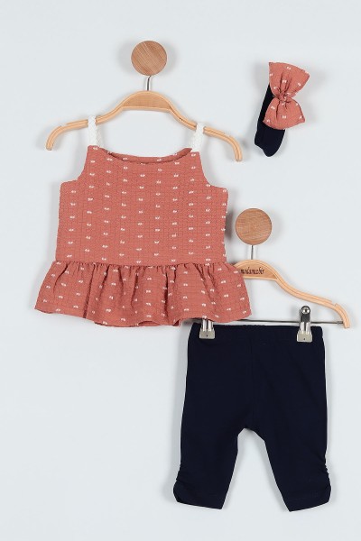 Kiremit (06-24 Ay) Fiyonk Askılı Taytlı Kız Bebe Takım 187427