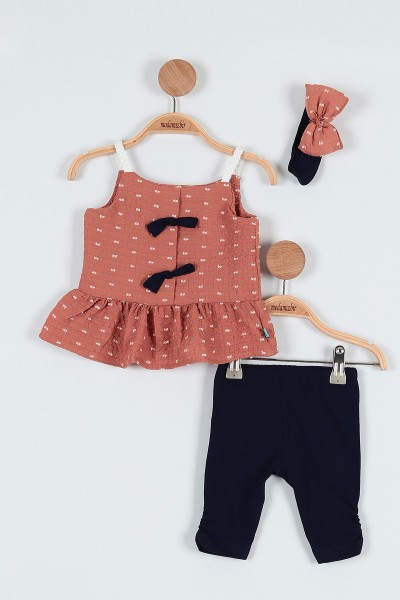 Kiremit (06-24 Ay) Fiyonk Askılı Taytlı Kız Bebe Takım 187427