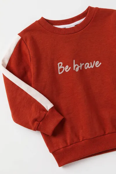 Kiremit (1-5 Yaş)Be Brave Baskılı  Garnili 2 İp Erkek Çocuk Mevsimlik Takım 486529