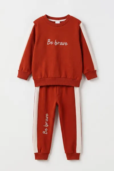 Kiremit (1-5 Yaş)Be Brave Baskılı  Garnili 2 İp Erkek Çocuk Mevsimlik Takım 486529
