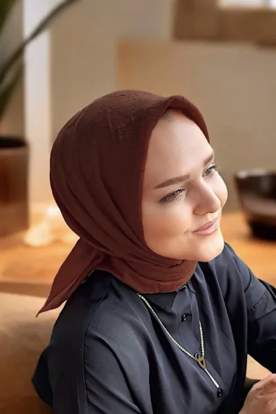 Kiremit 100x100 Bambu Kraş Düz Desen Eşarp 278188