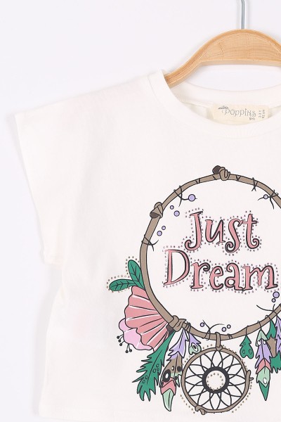 Kiremit (2-5 Yaş) Just Dream Baskılı Taş İşlemeli Etekli Kız Çocuk Takım 192995