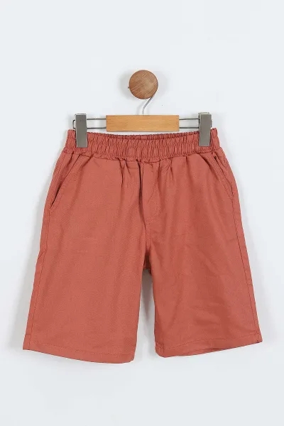 Kiremit (3-10 Yaş)Naturel Baskılı Gabardin  Şortlu Erkek Çocuk Takım 356916