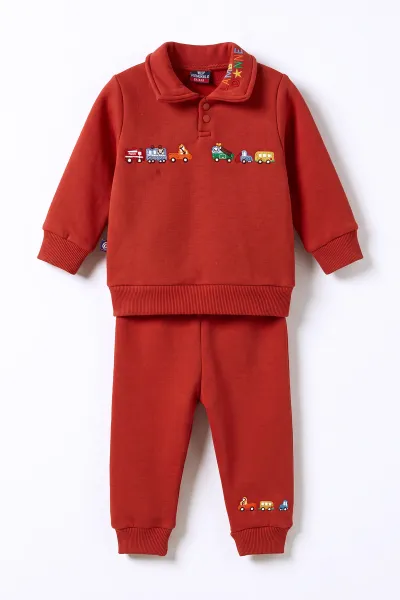 Kiremit (3-24 Ay)  Araba Nakışlı Yakası Patlı  3 İp Şardonlu Erkek Bebek Kışlık Takım 486781