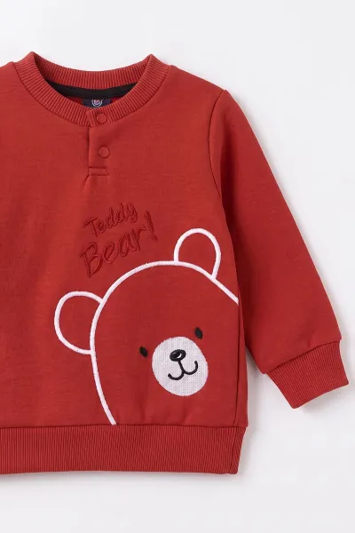 Kiremit (3-24 Ay) Teddy Bear  Nakışlı  3 İp Şardonlu Erkek Bebek Kışlık Takım 495593