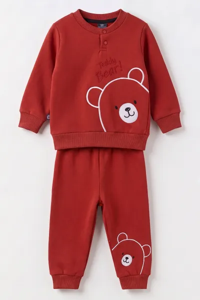 Kiremit (3-24 Ay) Teddy Bear  Nakışlı  3 İp Şardonlu Erkek Bebek Kışlık Takım 495593