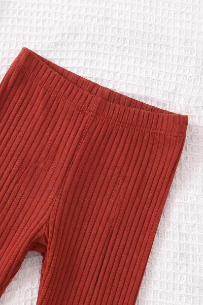 Kiremit (4-10 Yaş) Miki Kabartma Baskılı Alt Fitilli Şort Diz Boy Kısa Taytlı Kız Çocuk Yazlık Takım 469860
