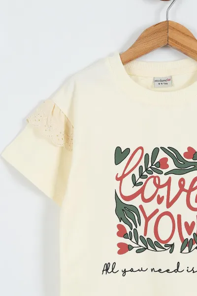 Kiremit (4-10 Yaş)Love Kalp Baskılı    Bilek Üstü  Kapri   Taytlı  Kız Çocuk Takım 357296
