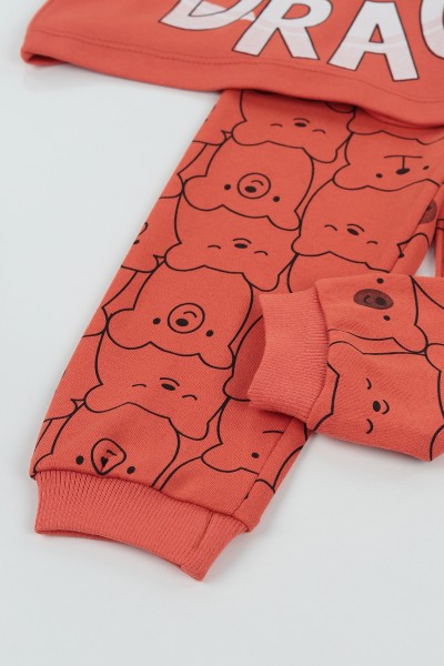 Kiremit (4-6 yaş) Drag Baskılı Erkek Çocuk Pijama Takımı 134207