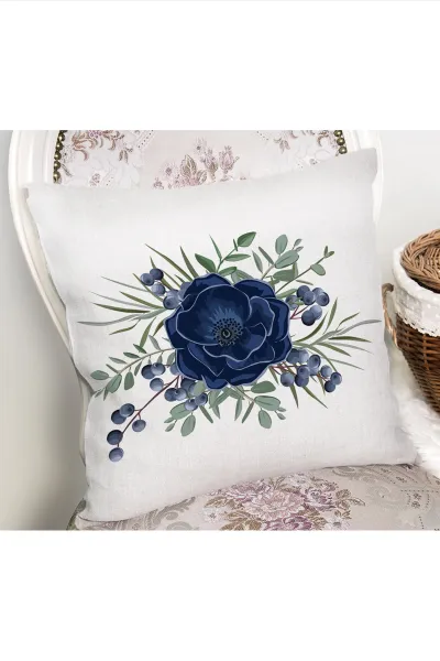 Beyaz 43x43 Dijital Baskılı Fermuarlı Modern Kırlent Kılıfı 272407
