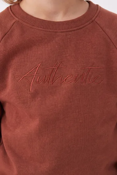 Kiremit (5-12 Yaş) Authentic Nakışlı 3 İp Şardonlu Erkek Çocuk Kışlık Takım 483532