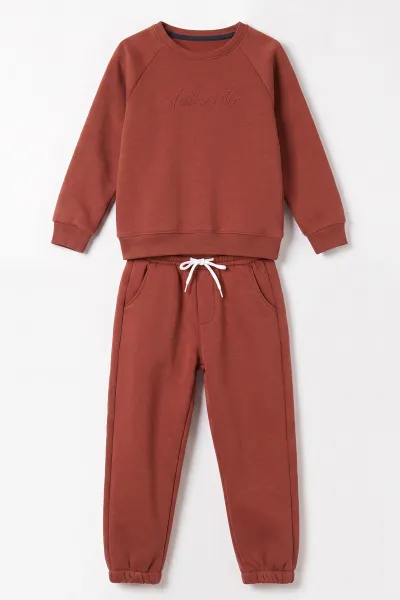 Kiremit (5-12 Yaş) Authentic Nakışlı 3 İp Şardonlu Erkek Çocuk Kışlık Takım 483532