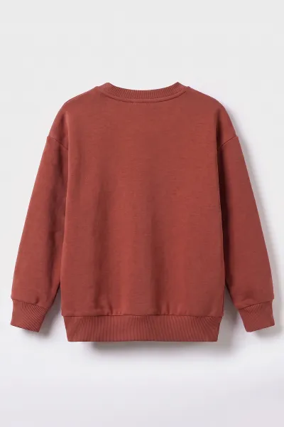 Kiremit (5-12 Yaş) Baskısız   Düz 3 İp Şardonlu Erkek Çocuk Sweatshirt 483584