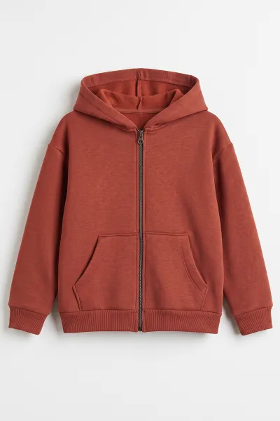 Kiremit (5-12 Yaş) Baskısız Fermuarlı Kapüşonlu 3 ip Şardonlu Erkek Çocuk Sweatshirt 483572
