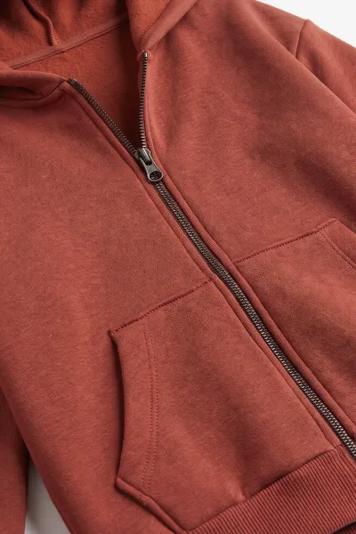 Kiremit (5-12 Yaş) Baskısız Fermuarlı Kapüşonlu 3 ip Şardonlu Erkek Çocuk Sweatshirt 483572