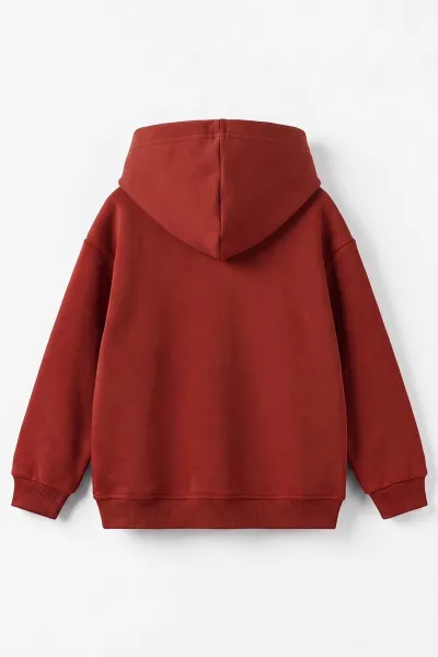 Kiremit (5-12 Yaş)Kapüşonlu Baskısız Üç İp Şardonlu Erkek Çocuk Sweatshirt 492182