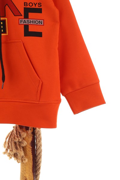Kiremit (5-8 Yaş) Make Baskılı Kapüşonlu Erkek Çocuk Sweat 152690