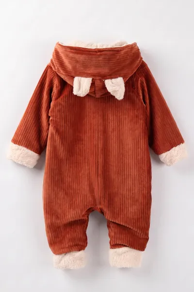 Kiremit (6-24 Ay) Kulak Figürlü İçi Peluş Önden Fermuarlı Bebek Tulum 482054