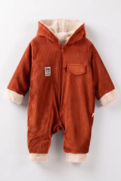 Kiremit (6-24 Ay) Kulak Figürlü İçi Peluş Önden Fermuarlı Bebek Tulum 482054