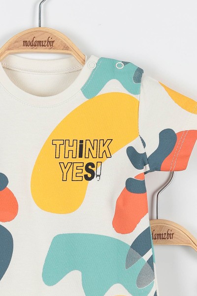 Kiremit (6-24 Ay) Think Yes Baskılı Düğmeli Şortlu Erkek Bebe Takım 173485