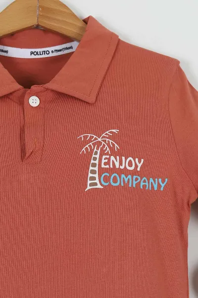 Kiremit (6-9 Yaş) Enjoy Baskılı Kot Şortlu Erkek Çocuk Takım 259846