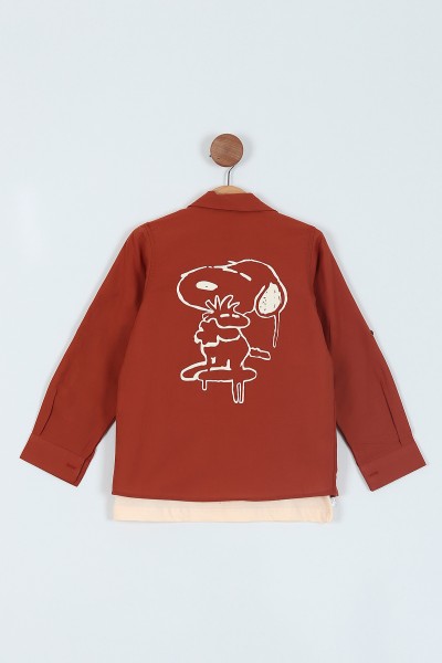 Kiremit (6-9 Yaş) Snoppy Baskılı Cepli Gömlek Tişört 2Lİ Erkek Çocuk Takım 217721