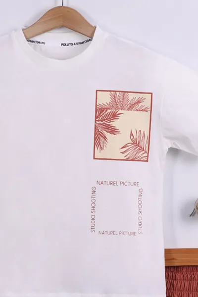 Kiremit (7-11 Yaş)Natural Picture Baskılı Tişörtlü  Gabardin Şortlu Erkek Çocuk Yazlık Takım 441933