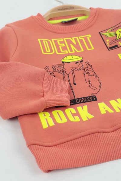 Kiremit (8-12 Yaş) Dent Baskılı Üç İp Şardonlu Erkek Çocuk Sweat polar 135276