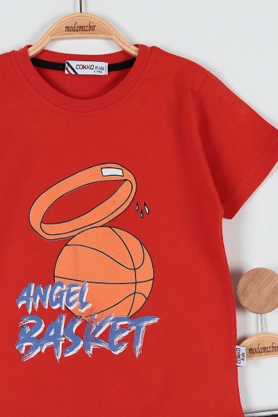 Kiremit (9-12 Yaş) Angel Basketbol Baskılı Şortlu Erkek Çocuk Takım 186228