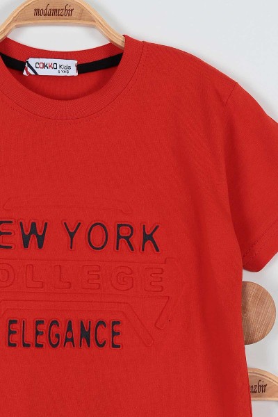 Kiremit (9-12 Yaş) New York Kabartma Baskılı Şortlu Erkek Çocuk Takım 186786