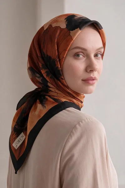 Kiremit 90x90 Cm Dijital Baskılı Florenza Desen Soft Eşarp 498663