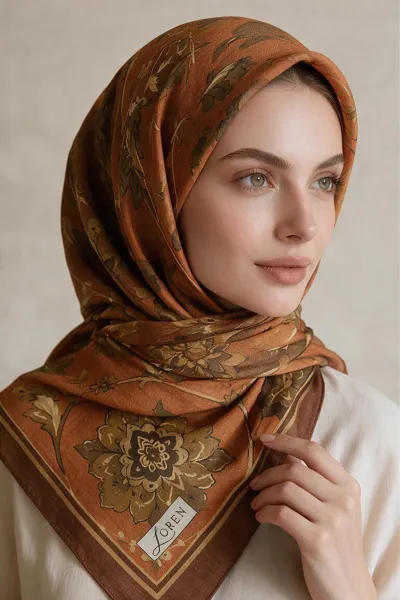 Kiremit 90x90 Cm Dijital Baskılı Heritage Desen Soft Eşarp 498573