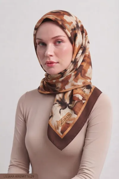 Kiremit 90x90 Cm Dijital Baskılı Liliana Desen Soft Eşarp 498484