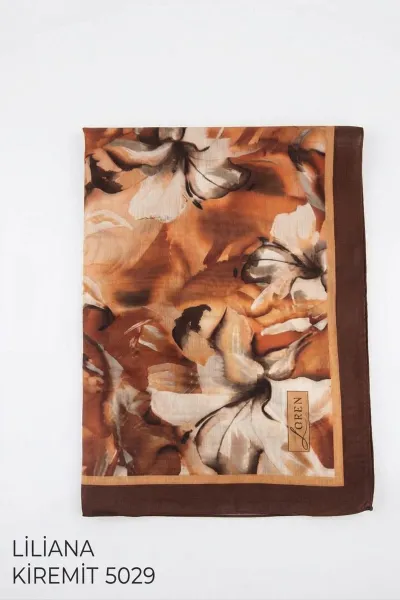 Kiremit 90x90 Cm Dijital Baskılı Liliana Desen Soft Eşarp 498484