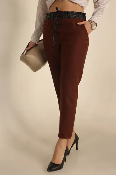Kiremit Beli Lastikli Yün Efekt Bayan Pantolon 234364